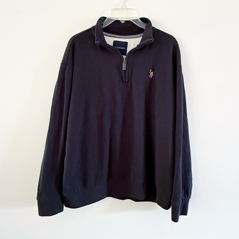 US Polo Assn Quarter Zip Mens 2XL Navy Blue Ribbed Preppy Classic Old Money